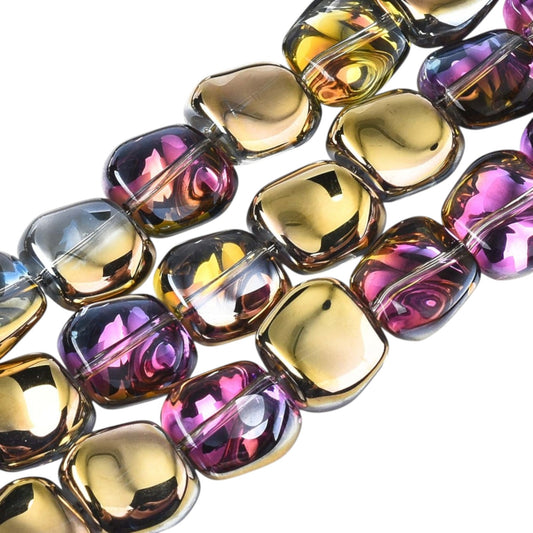 x1 Fil de Perles Polygonales en Verre Électroplaqué – Or et Reflets Violets (≈ 10–12 mm)