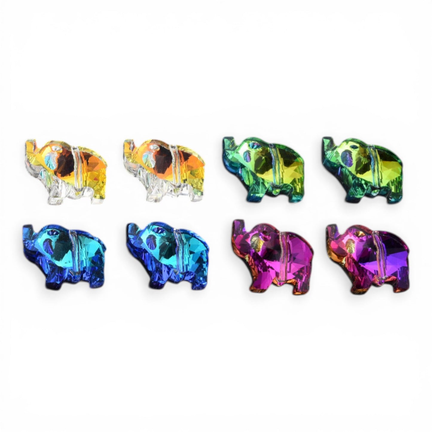 x4 Perles Éléphant en Verre Électroplaqué – Facettées – Effets AB Multicolores – 15 mm