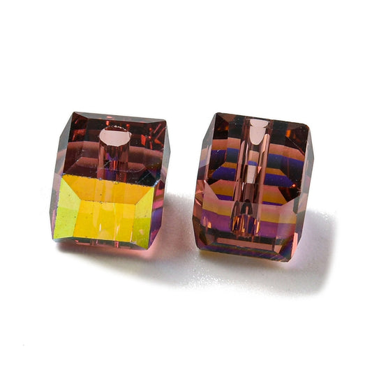 x10 Perles de Verre Facettées Électroplaquées – Cube Bordeaux AB – 5,5 mm