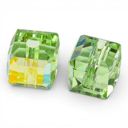 x10 Perles de Verre Facettées Électroplaquées – Cube Vert clair AB – 5,5 mm