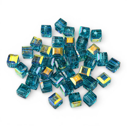 x10 Perles de Verre Facettées Électroplaquées – Cube Bleu AB – 5,5 mm