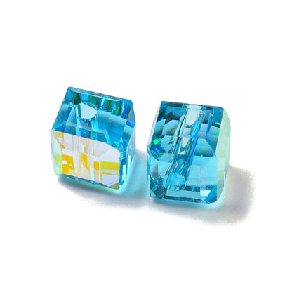 x10 Perles de Verre Facettées Électroplaquées – Cube Bleu Turquoise AB – 5,5 mm