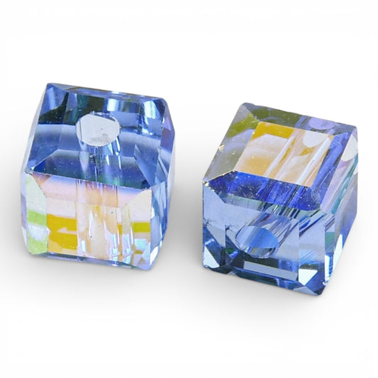 x10 Perles de Verre Facettées Électroplaquées – Cube Bleu Roi – 5,5 mm