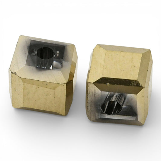 x10 Perles de Verre Facettées Électroplaquées – Cube Doré – 5,5 mm