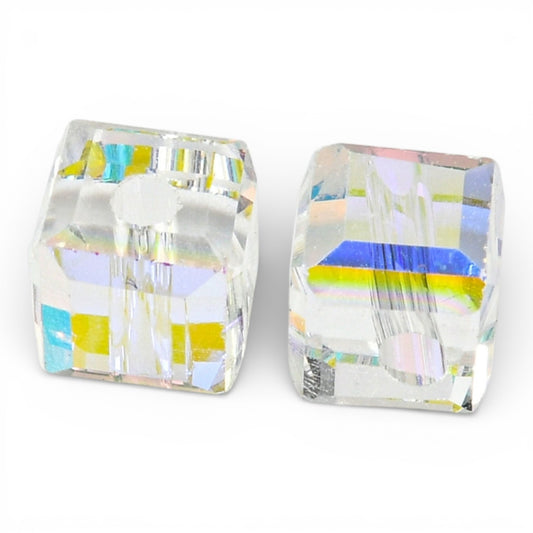 x10 Perles de Verre Facettées Électroplaquées – Cube Cristal AB – 5,5 mm