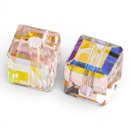 x10 Perles de Verre Facettées Électroplaquées – Cube Rose AB – 5,5 mm