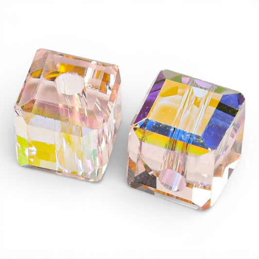 x10 Perles de Verre Facettées Électroplaquées – Cube Rose AB – 5,5 mm