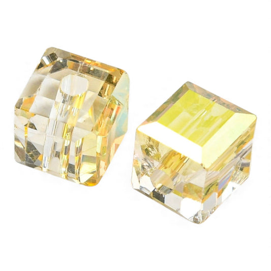 x10 Perles de Verre Facettées Électroplaquées – Cube Jaune doré – 5,5 mm