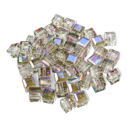 x10 Perles de Verre Facettées Électroplaquées – Cube Gris Reflets Violets – 5,5 mm