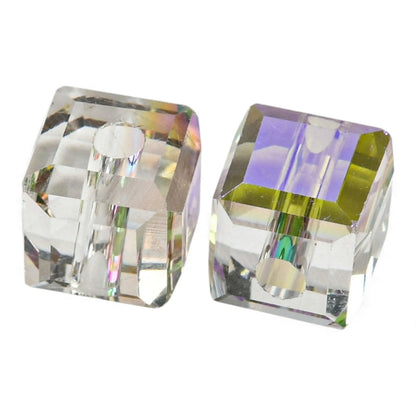 x10 Perles de Verre Facettées Électroplaquées – Cube Gris Reflets Violets – 5,5 mm