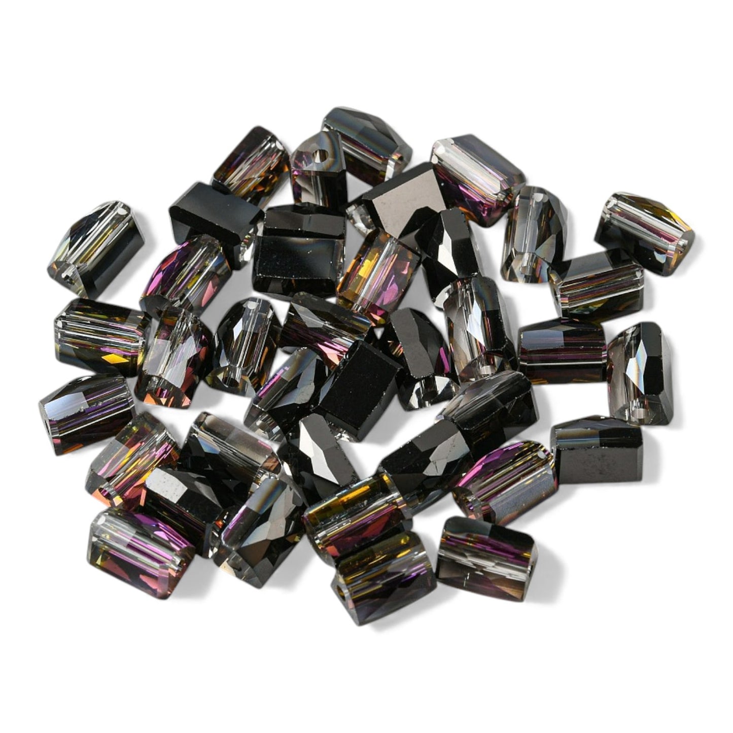 x10 Perles de Verre Électroplaquées – Triangulaires Noir reflets violets – 7,5 mm