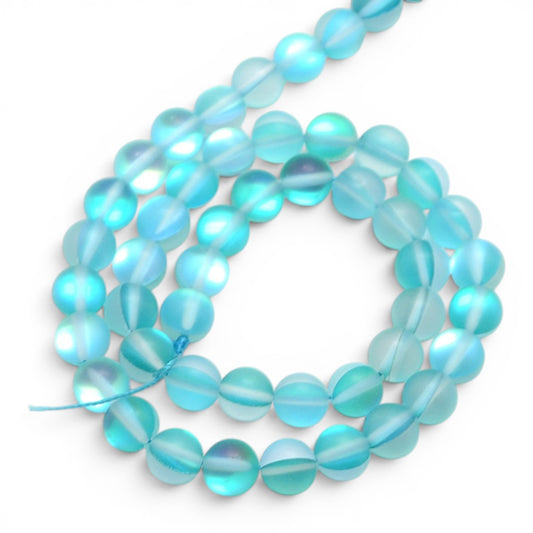 x1 Fil de Perles Holographiques Givrées – Rondes 6 mm – Bleu Turquoise