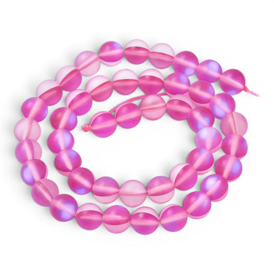 x1 Fil de Perles Holographiques Givrées – Rondes 6 mm – Fushia
