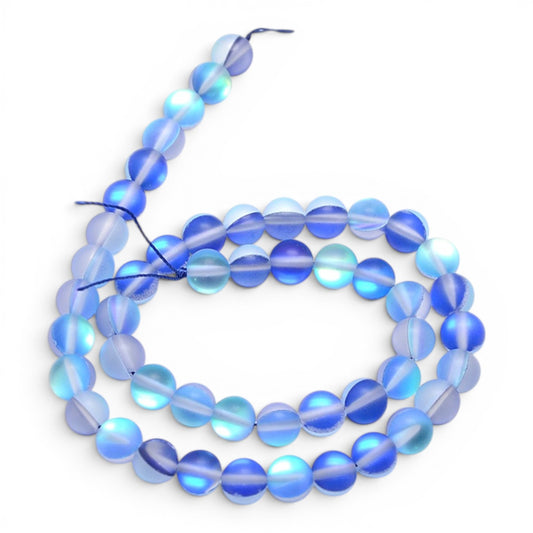x1 Fil de Perles Holographiques Givrées – Rondes 6 mm – Bleu roi