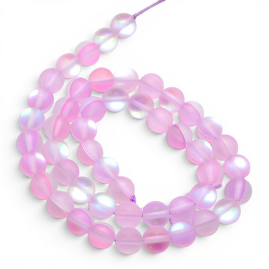 x1 Fil de Perles Holographiques Givrées – Rondes 6 mm – Rose