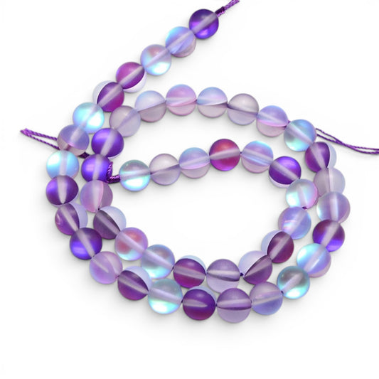 x1 Fil de Perles Holographiques Givrées – Rondes 6 mm – Violet