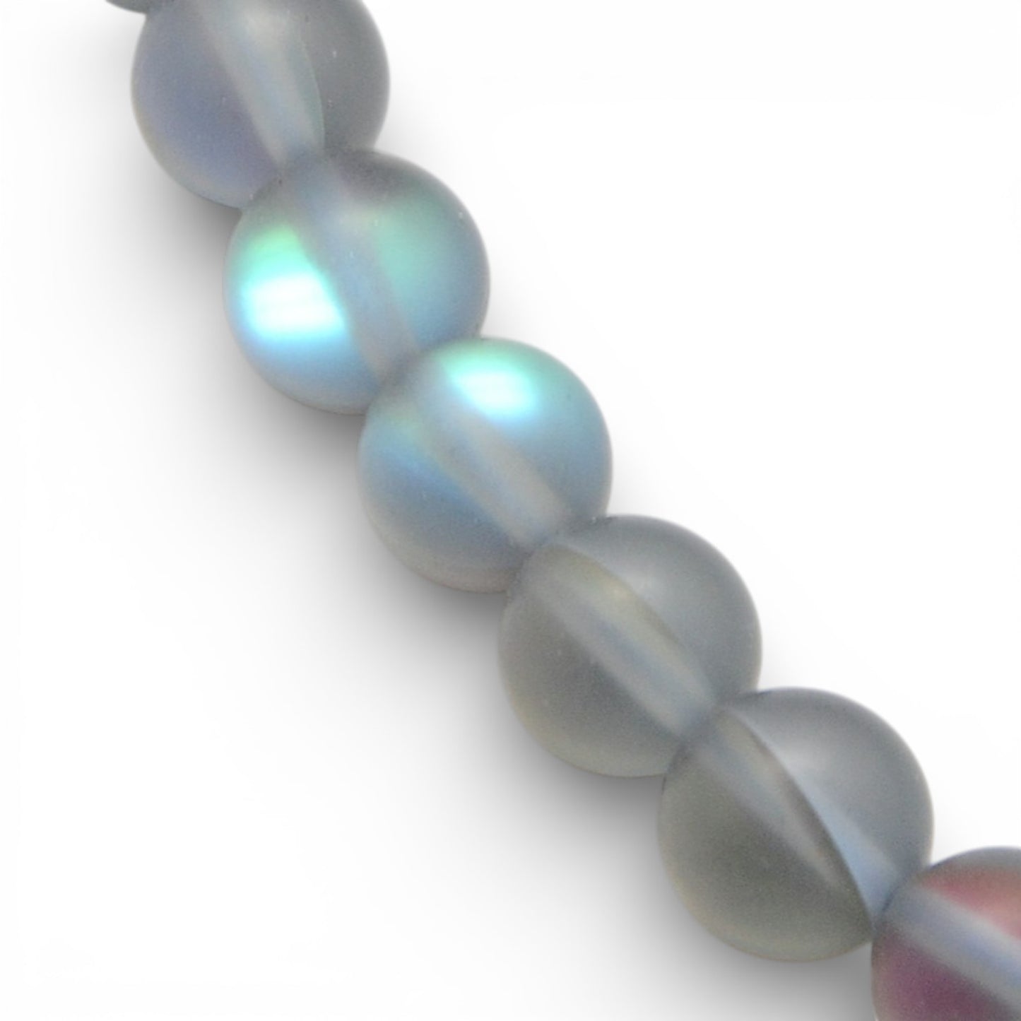 x1 Fil de Perles Holographiques Givrées – Rondes 8 mm – Gris reflets bleus