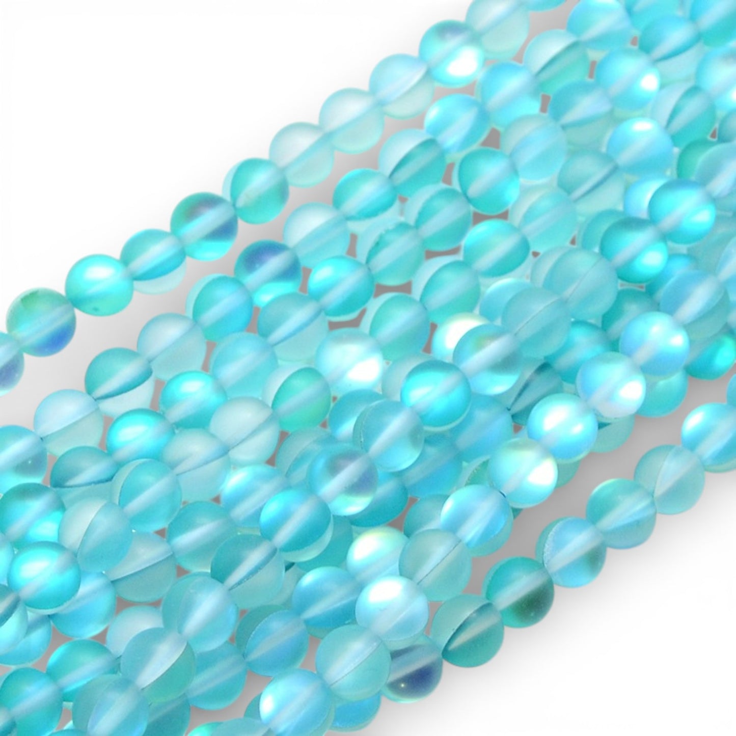 x1 Fil de Perles Holographiques Givrées – Rondes 8 mm – Bleu Cyan