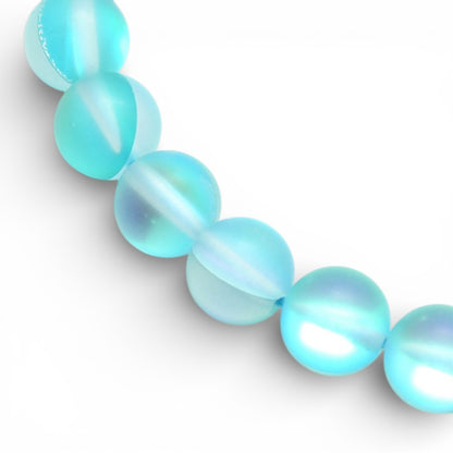 x1 Fil de Perles Holographiques Givrées – Rondes 8 mm – Bleu Cyan