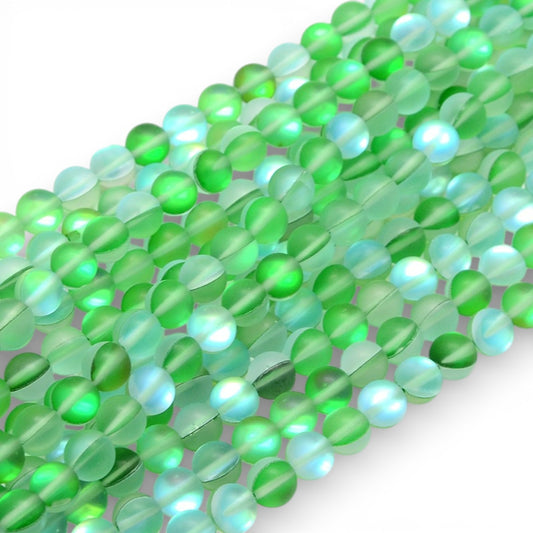 x1 Fil de Perles Holographiques Givrées – Rondes 8 mm – Vert