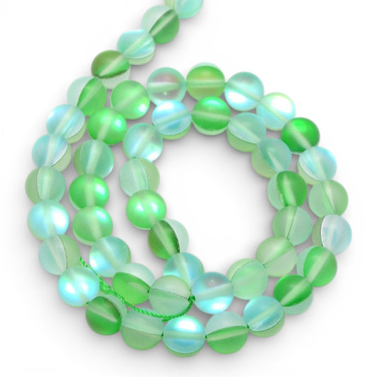 x1 Fil de Perles Holographiques Givrées – Rondes 8 mm – Vert