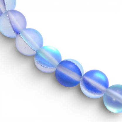 x1 Fil de Perles Holographiques Givrées – Rondes 8 mm – Bleu Roi