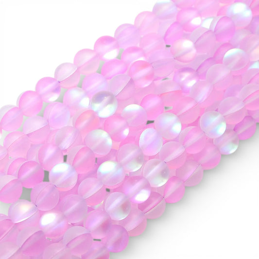 x1 Fil de Perles Holographiques Givrées – Rondes 8 mm – Rose
