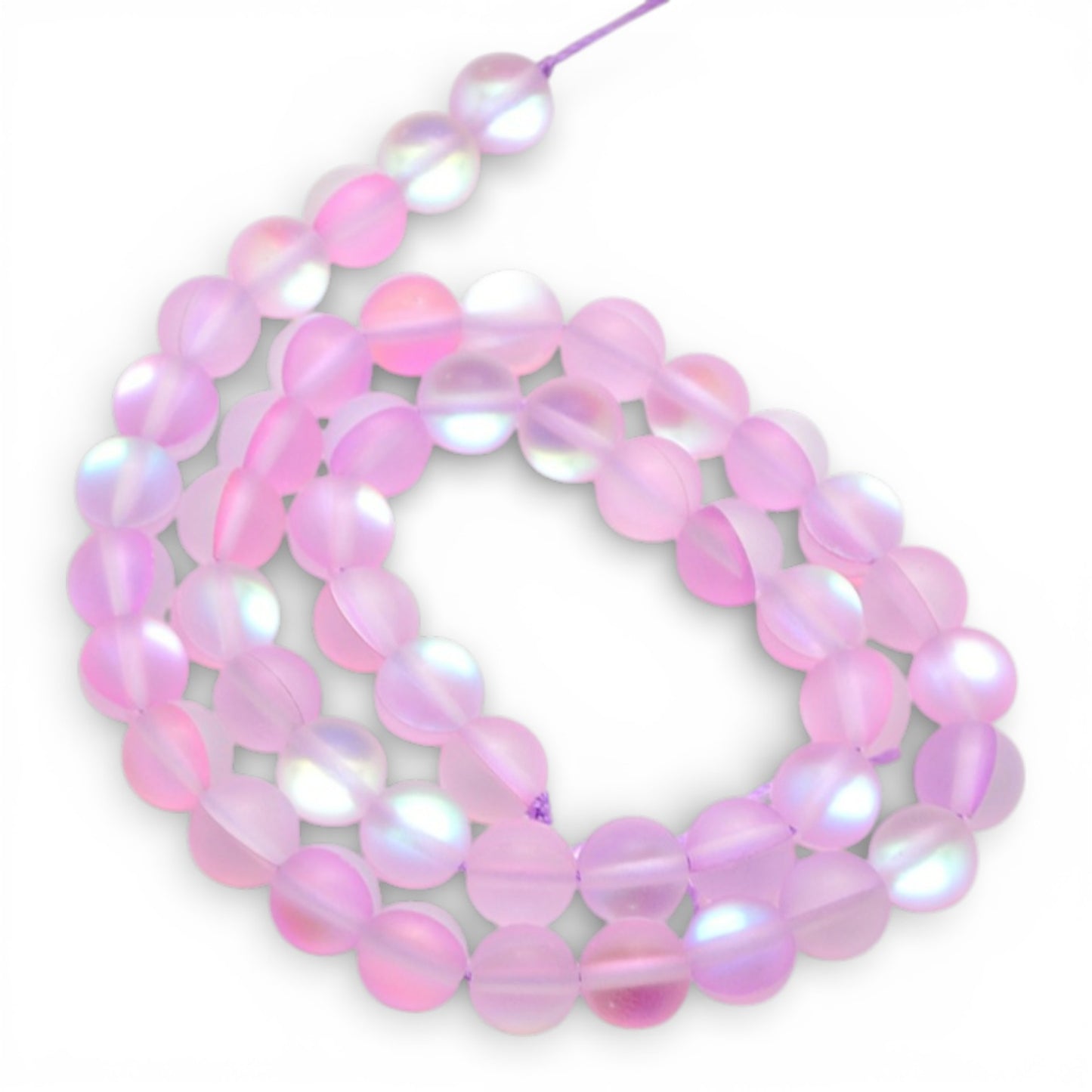x1 Fil de Perles Holographiques Givrées – Rondes 8 mm – Rose