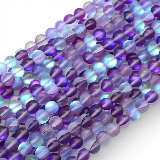 x1 Fil de Perles Holographiques Givrées – Rondes 8 mm – Violet