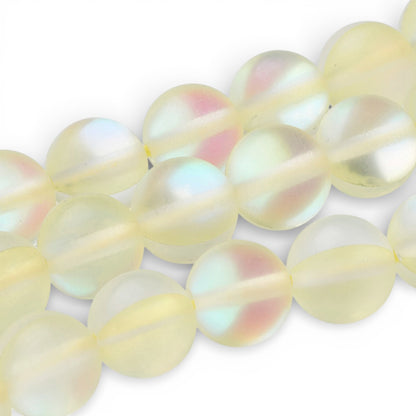 x1 Fil de Perles Holographiques Givrées – Rondes 8 mm – Jaune