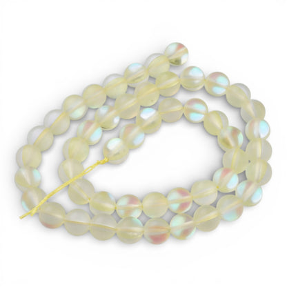 x1 Fil de Perles Holographiques Givrées – Rondes 8 mm – Jaune