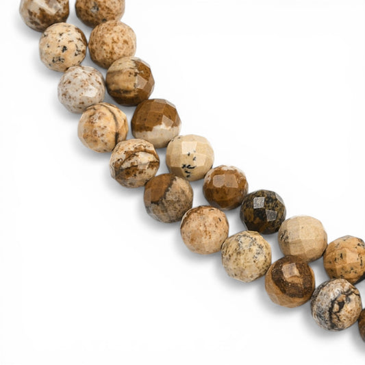 Fil de Perles en Jaspe Paysage Naturel – Rondes Facettées – 4 mm – 38 cm