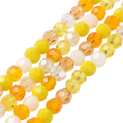 x1 Fil de Perles de Verre Facettées – Rondes 5,5 à 6,5 mm – Jaune et blanc