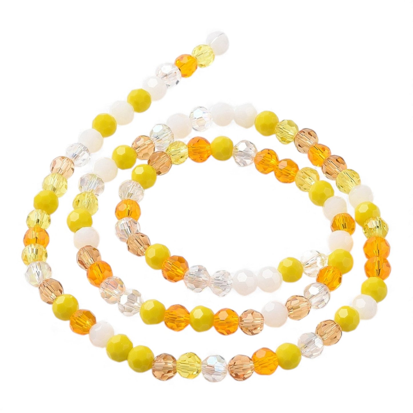 x1 Fil de Perles de Verre Facettées – Rondes 5,5 à 6,5 mm – Jaune et blanc