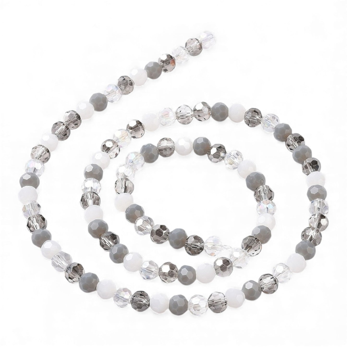 x1 Fil de Perles de Verre Facettées – Rondes 5,5 à 6,5 mm – Gris/blanc