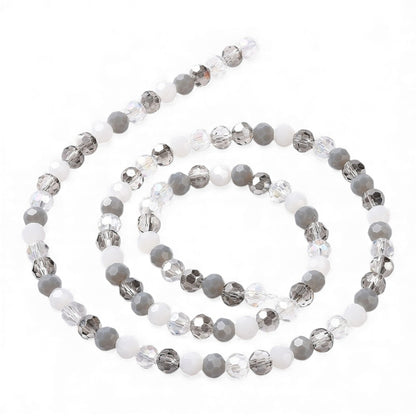 x1 Fil de Perles de Verre Facettées – Rondes 5,5 à 6,5 mm – Gris/blanc