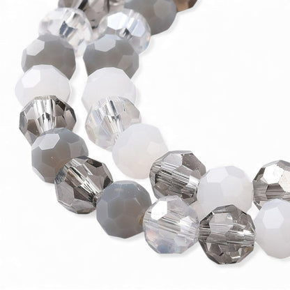 x1 Fil de Perles de Verre Facettées – Rondes 5,5 à 6,5 mm – Gris/blanc