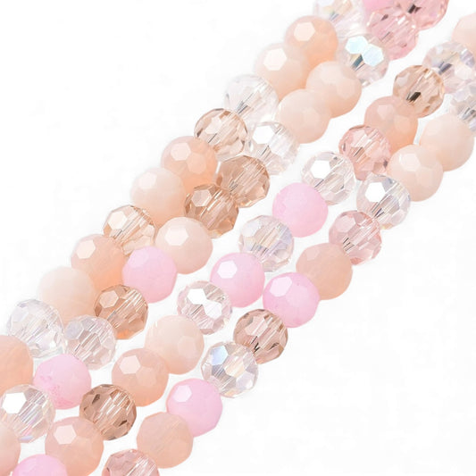 x1 Fil de Perles de Verre Facettées – Rondes 5,5 à 6,5 mm – Rose