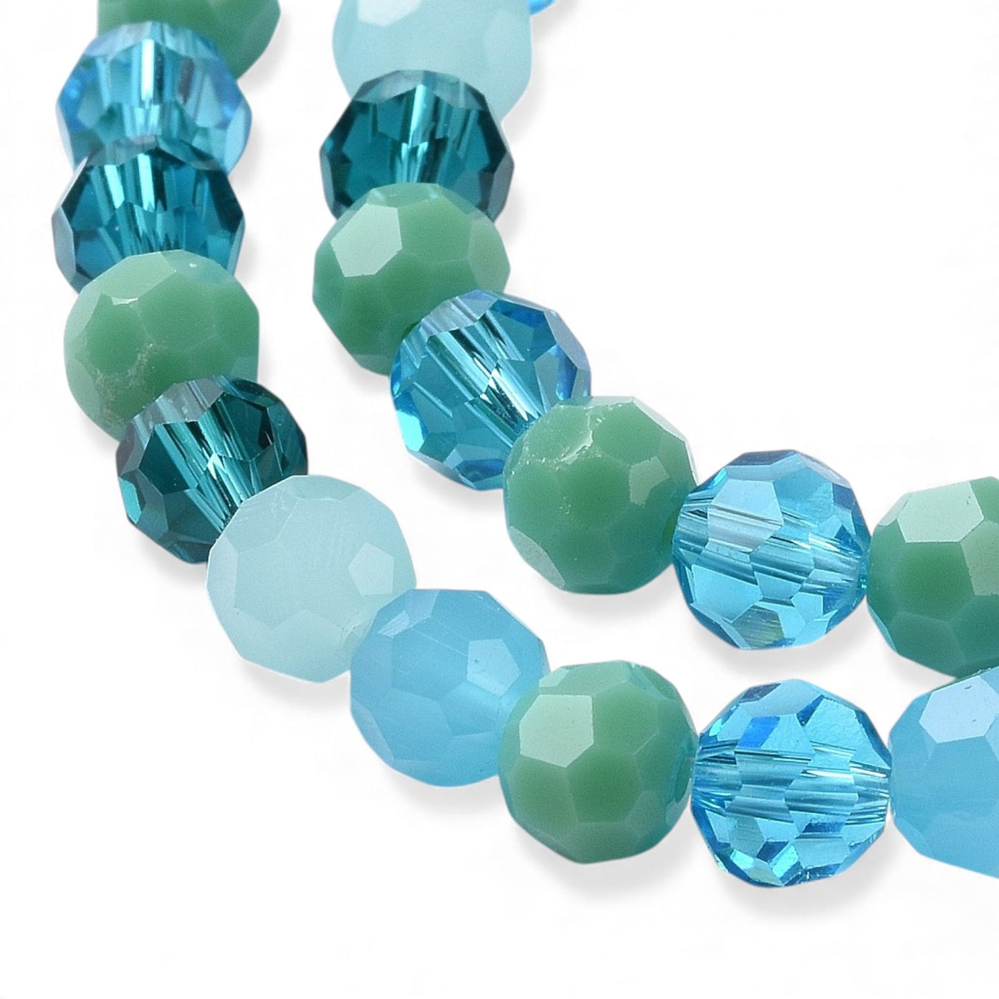 x1 Fil de Perles de Verre Facettées – Rondes 5,5 à 6,5 mm – Bleu/vert