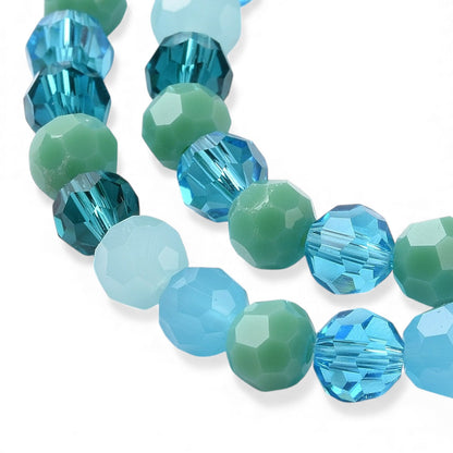 x1 Fil de Perles de Verre Facettées – Rondes 5,5 à 6,5 mm – Bleu/vert