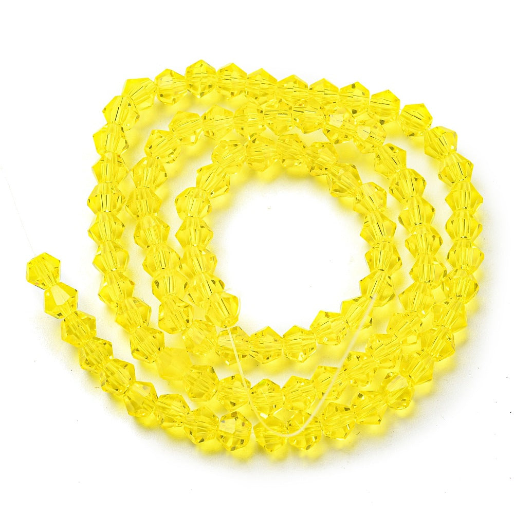 x1 Fil de Perles de Verre Transparentes Facettées – Biconiques 4 mm – Jaune