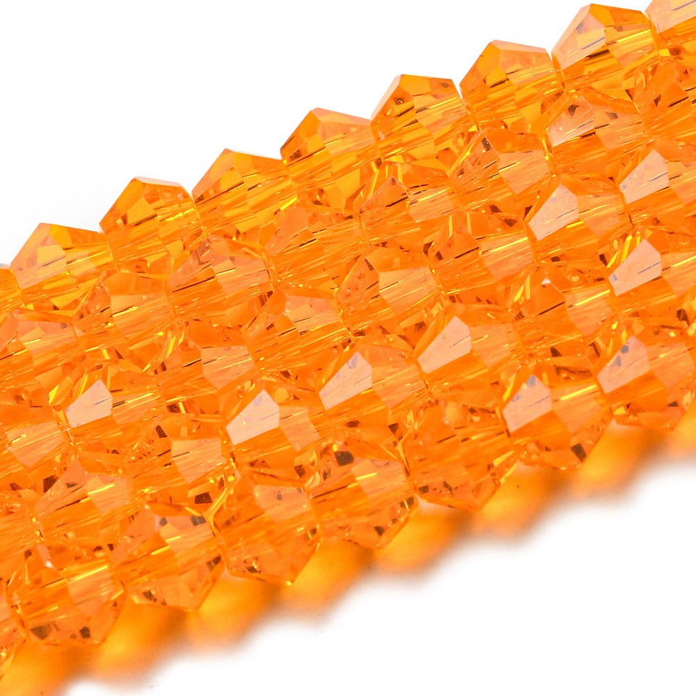 x1 Fil de Perles de Verre Transparentes Facettées – Biconiques 4 mm – Orange
