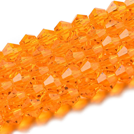 x1 Fil de Perles de Verre Transparentes Facettées – Biconiques 4 mm – Orange