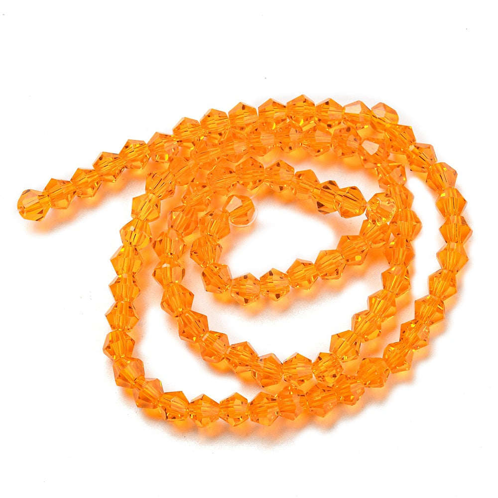 x1 Fil de Perles de Verre Transparentes Facettées – Biconiques 4 mm – Orange