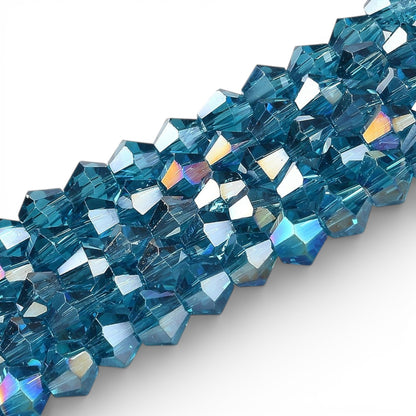 x1 Fil de Perles de Verre Transparentes Facettées – Biconiques 4 mm – Bleu Canard AB
