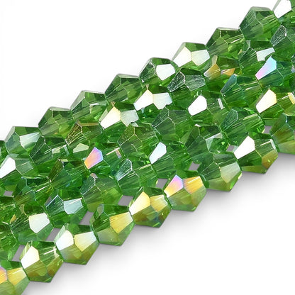 x1 Fil de Perles de Verre Transparentes Facettées – Biconiques 4 mm – Vert AB