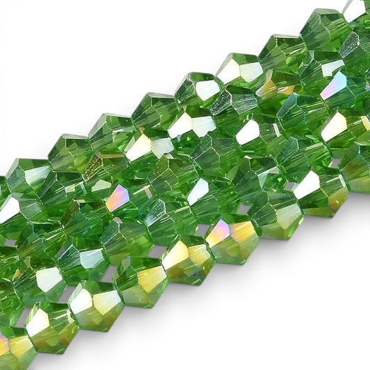x1 Fil de Perles de Verre Transparentes Facettées – Biconiques 4 mm – Vert AB