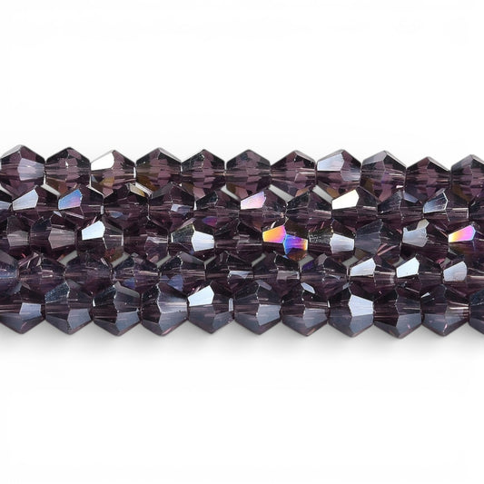 x1 Fil de Perles de Verre Transparentes Facettées – Biconiques 4 mm – Violet foncé AB