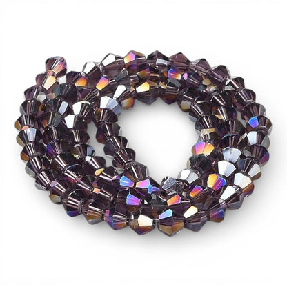 x1 Fil de Perles de Verre Transparentes Facettées – Biconiques 4 mm – Violet foncé AB