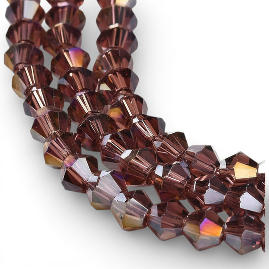 x1 Fil de Perles de Verre Transparentes Facettées – Biconiques 4 mm – Violet AB